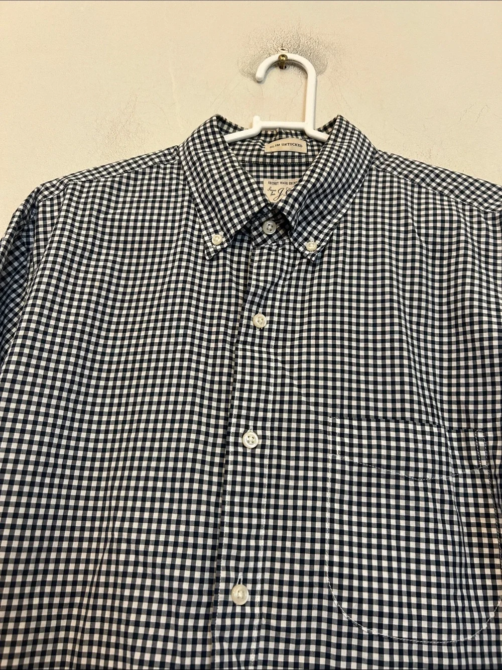 J Crew Classic Navy & White Gingham Button-Down Shirt Size M EUC